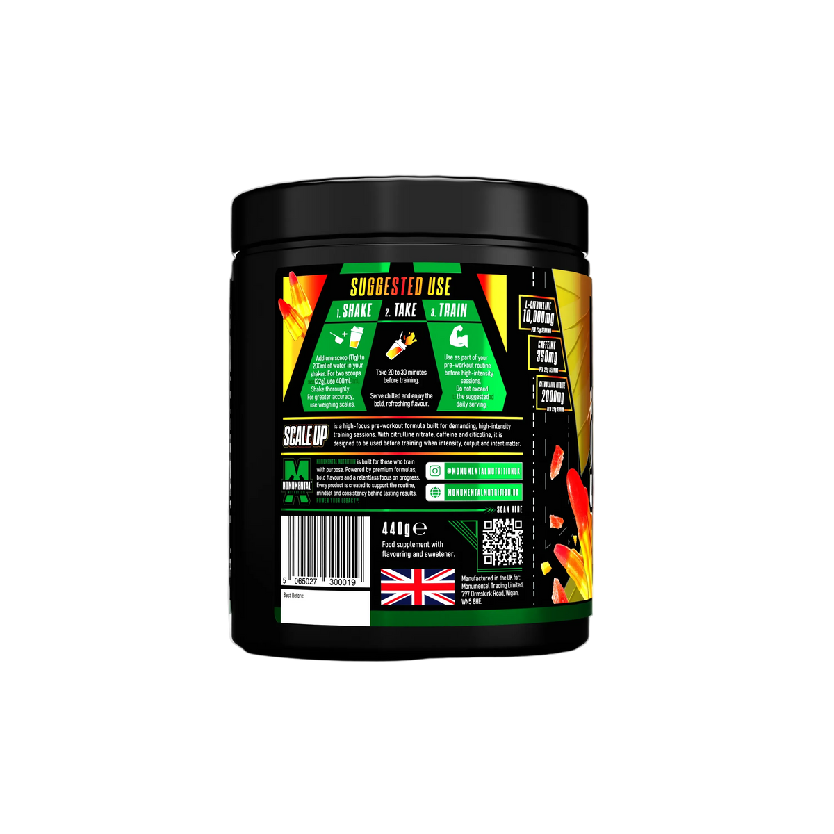 Scale Up | High Focus PUMP & STIM Pre-workout Powder 440g | Tropical Ice Lolly | 40 Servings