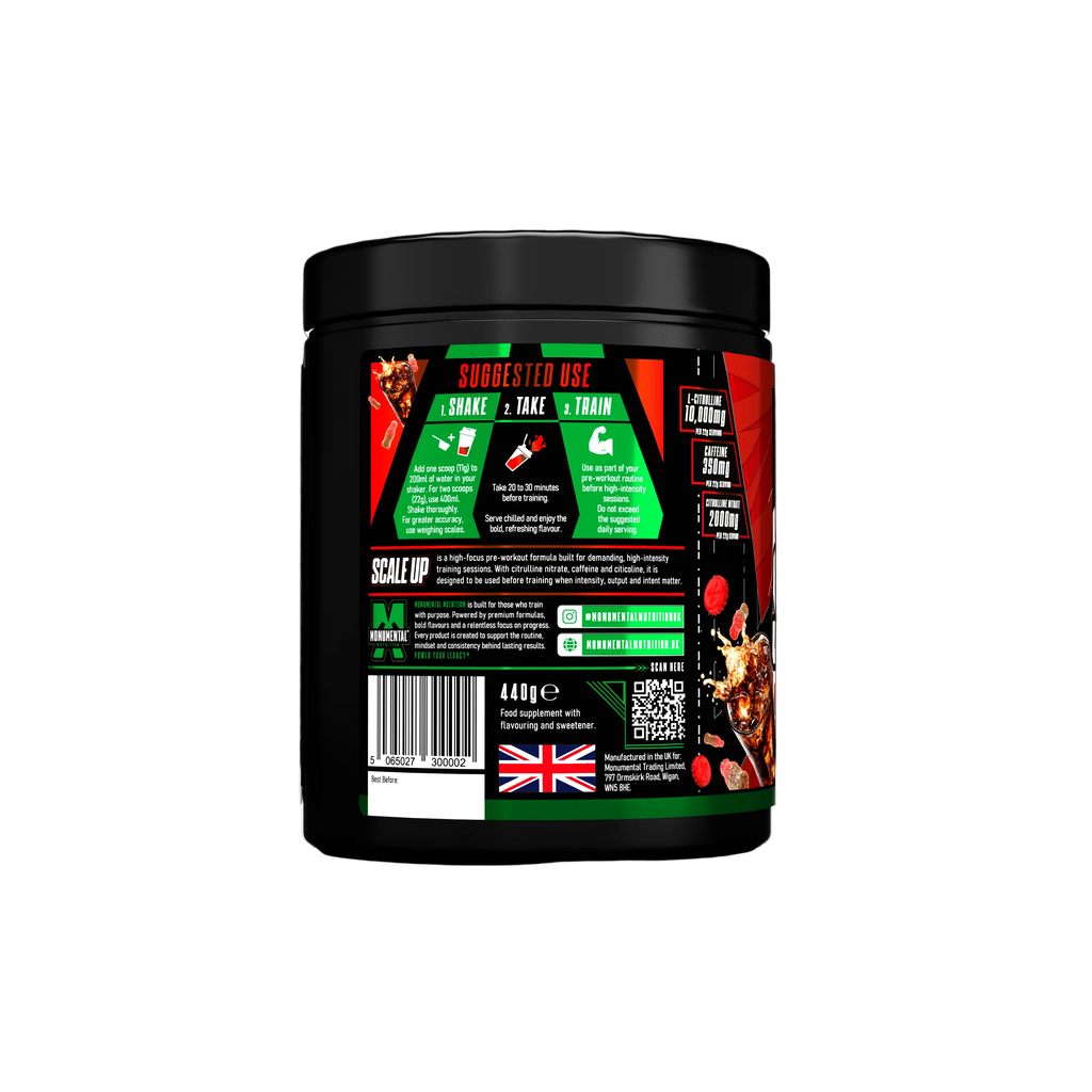 Scale Up | High Focus PUMP & STIM Pre-workout Powder 440g | Cherry Cola Fizz | 40 Servings